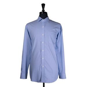 Ralph Lauren Mens Dress Shirt Button Blue Check Cotton Slim Non Iron 17 36/37